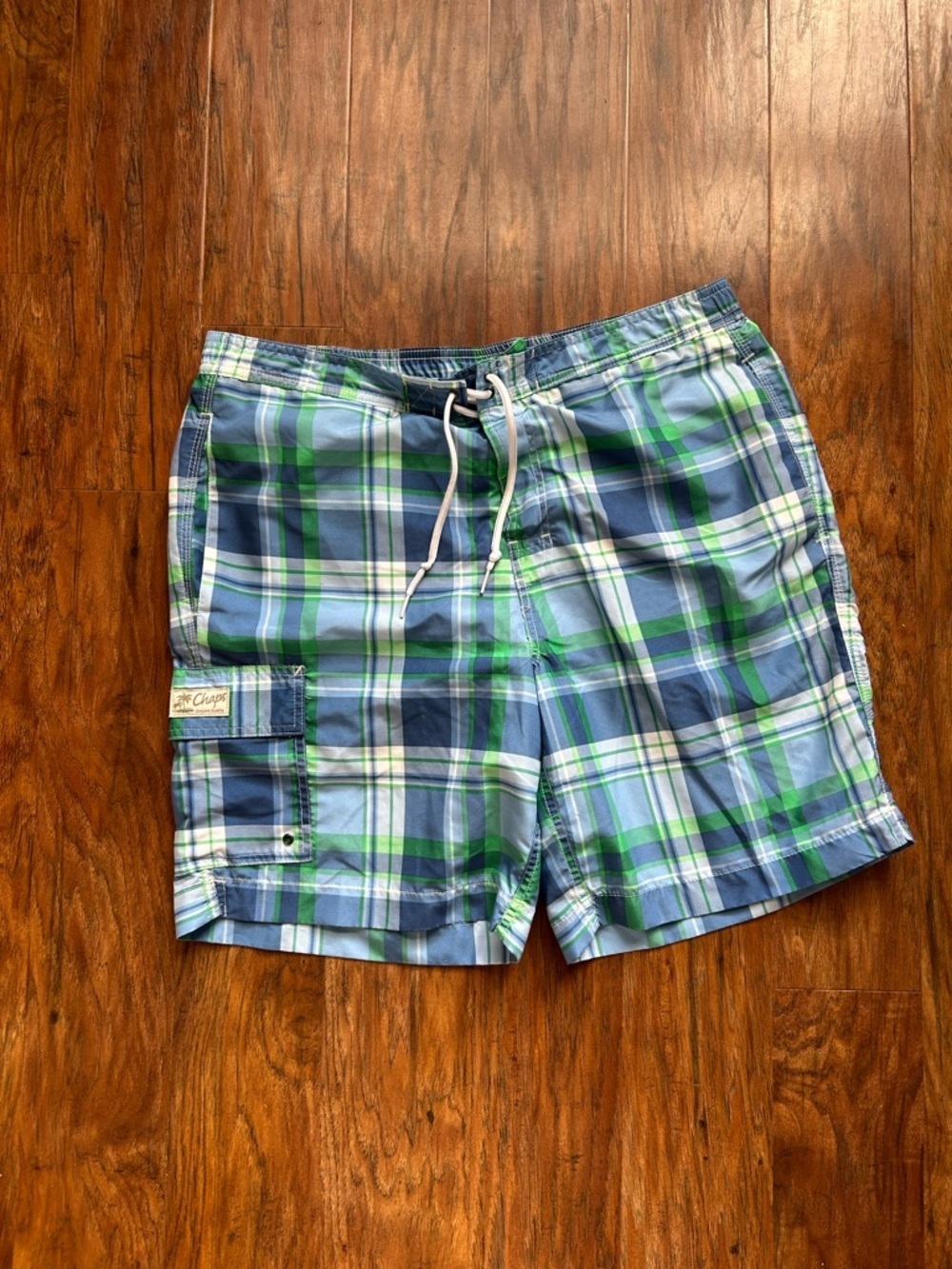 Chaps Blue and Green Plaid Men’s Swim Shorts